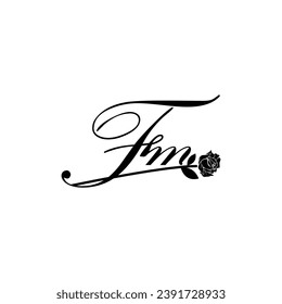 Ornamento de tipografía de flor de escritura FM inicial moderno