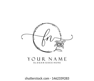 Initial FN beauty monogram and elegant logo design, handwriting logo of initial signature, wedding, fashion, floral and botanical with creative template.