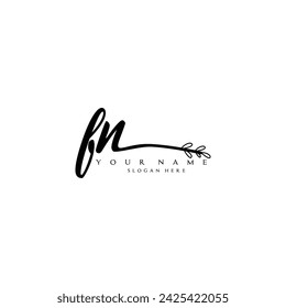Adorno de tipografía floral de escritura a mano con logotipo FN inicial