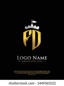 initial FO, FD letter with shield style logo template vector