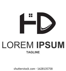  Initial font H D house renovation construction whit  shovel property vector graphic design