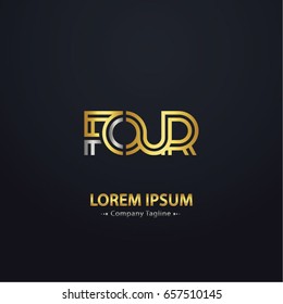 Initial FOUR Letter Abstract Vector Logo Design Template. Creative Typographic Concept Icon with Gold Color.