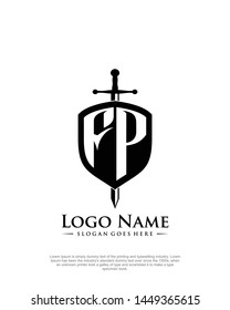 initial FP letter with shield style logo template vector