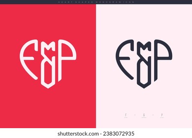 initial FP letters with red heart and love logo flat icon monogram concept
