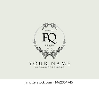 Initial FQ beauty monogram and elegant logo design, handwriting logo of initial signature, wedding, fashion, floral and botanical with creative template.