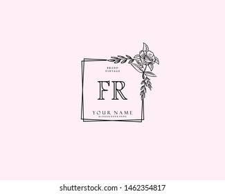 Initial FR beauty monogram and elegant logo design, handwriting logo of initial signature, wedding, fashion, floral and botanical with creative template.