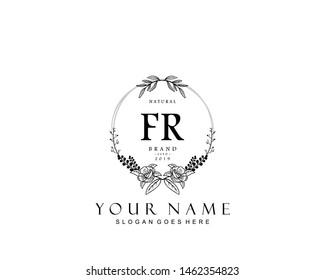 Initial FR beauty monogram and elegant logo design, handwriting logo of initial signature, wedding, fashion, floral and botanical with creative template.