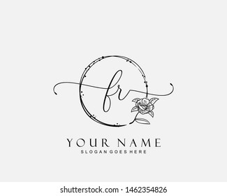 Initial FR beauty monogram and elegant logo design, handwriting logo of initial signature, wedding, fashion, floral and botanical with creative template.