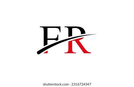Logotipo inicial de la carta FR con plantilla de vectores gráficos de diseño Swoosh para identidad de empresa y empresa.