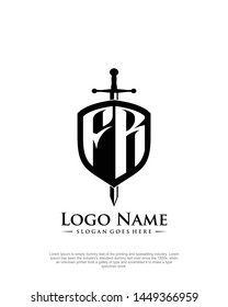 initial FR letter with shield style logo template vector