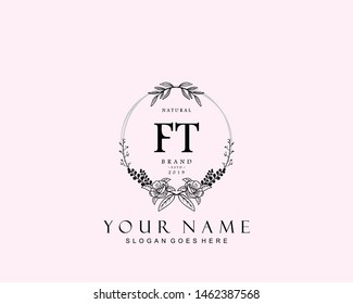 Monograma de belleza FT inicial y elegante diseño de logo, logo de escritura a mano de firma inicial, boda, moda, floral y botánica con plantilla creativa.