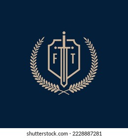 Initial FT elegant sword and shield icon vector template