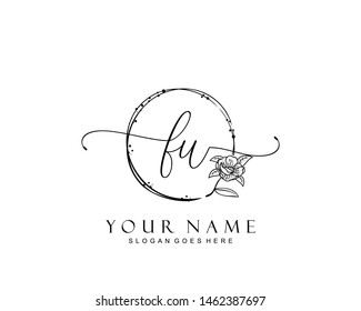 Initial FU beauty monogram and elegant logo design, handwriting logo of initial signature, wedding, fashion, floral and botanical with creative template.