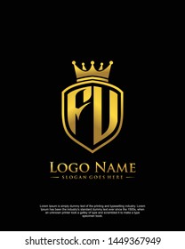 initial FU letter with shield style logo template vector