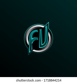 Diseño inicial del logotipo FU, Diseño inicial del logotipo FV con estilo Circle, Logo para juegos, deportes, comunidad o negocio.