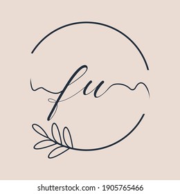 Initial FU logo Handwriting floral and botanical vector
