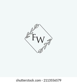 Ilustración de plantilla floral de diseño elegante de diseño de logotipo FW inicial