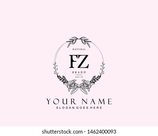 Initial FZ beauty monogram and elegant logo design, handwriting logo of initial signature, wedding, fashion, floral and botanical with creative template.