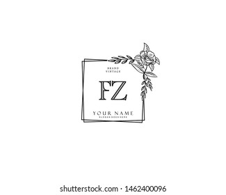 Initial FZ beauty monogram and elegant logo design, handwriting logo of initial signature, wedding, fashion, floral and botanical with creative template.