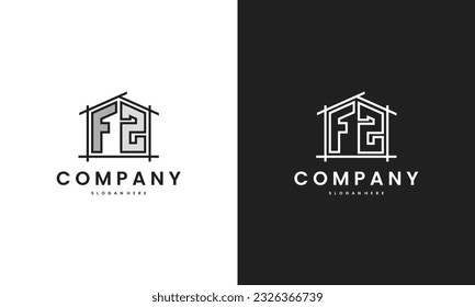 Initial FZ home logo with creative house element in line art style vector design template