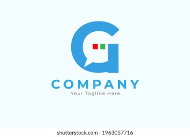 Logotipo inicial de chat G, letra G con combinación de iconos de conversación, plantilla de diseño de logotipo de vector plano, ilustración de vector