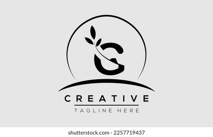initial G circle letter logo design with leaf. G logo icon vector template.