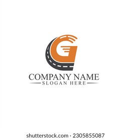initial G combined with road icon, logo template for trucking service.