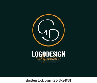 Initial G and D Logo Design in Elegant and Minimalist Handwriting Style. GD Signature Logo or Symbol for Wedding, Fashion, Jewelry, Boutique, and Business Identity