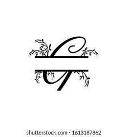 Initial g decorative plant monogram split letter vector