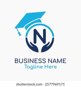Initial G Education Logo with Graduation Logo. School Education Care and Hand Logo Concept. Student Help Logo Design Vector