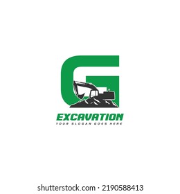 Initial G excavator logo concept template vector.