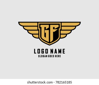 Initial G & F wing shield logo template vector