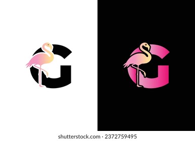 Initial G Flamingo bird logo. Flamingo bird icon with letter G Logo design vector template.