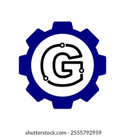 Initial G Gear mechanic technology vector logo template. Letter G modern logo clip art suitable for mechanic bussiness. black blue gear symbol