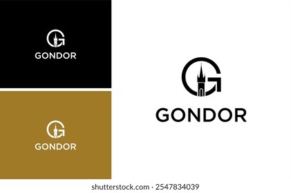 initial G gondor kingdom logo historic capital  heritage vector template in middle earth minas tirith concept