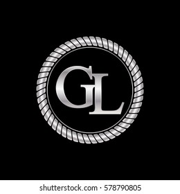 initial g and l logo silver metallic with metal circle rope frame border decorative