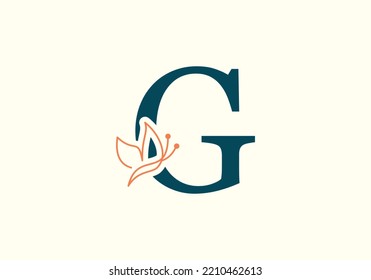 Initial G Letter alphabet with  Butterfly Logo. Initial Butterfly Sign Concept Template.
