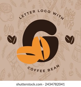 Initial G letter with Coffee Cup, Coffee Bean, Liquid for Coffee Shop, Restaurant, Cafe, Beverage Business Simple and modern Logo 