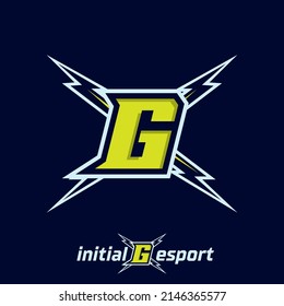 Initial G letter esport logo illustration, esport mascot gamer team work design, streamer logo