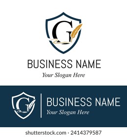 Initial G Letter with Feather Writing for Publisher, Notary, Writer Compay Logo Idea