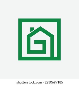 Initial G letter Green House Logo Design, Vector Business Brand Icon