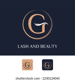 Letra inicial G con latigazo para la plantilla vectorial con logotipo comercial cosmético, maquillador, de belleza y de spa