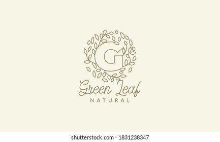initial G or letter G with leaf plant ornament on circle luxury modern logo vector icon illustration design 