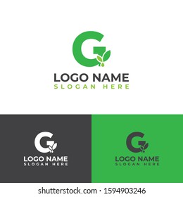 Initial G letter leaves with water droplets. Minimalist and modern cannabis leaf design