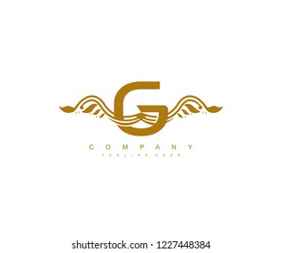 Initial G Letter Linked Wing Swoosh Monogram Floral Crest Logotype