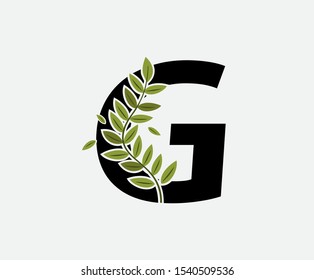 Initial G Letter Logo Icon,  Created with Green Plant Branches. Nature Green Plant G Letter Design. 