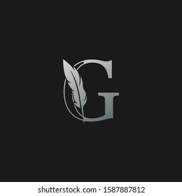 Initial G Letter Logo icon Luxury Feather. Monochrome design concept  luxury feather element and outline letter logo icon for corporate, lawyer, notary, firm and more brand identity.