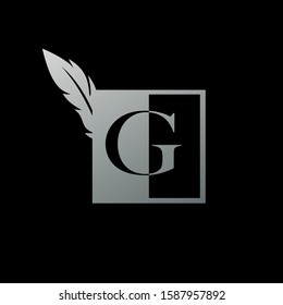 Initial  G Letter Logo icon Square  Feather. Vintage design concept  geometric square  feather element and outline letter logo icon for corporate, lawyer, notary, firm and more brand identity.