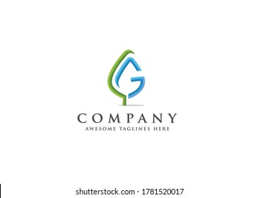 initial G Letter logo with leaf concept template design