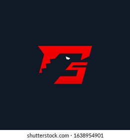 initial  G letter logo negative space of godzilla head design